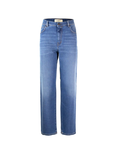 Max Mara Logo Patch Straight Leg Jeans In Navy