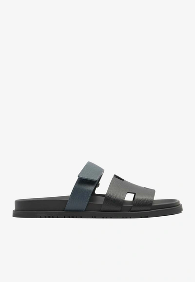 Hermes Chypre Sandals In Epsom Leather In Black