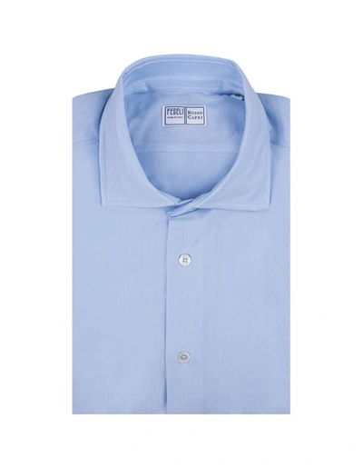 Fedeli Man Shirt In Light Grey Cotton Pique In Blue