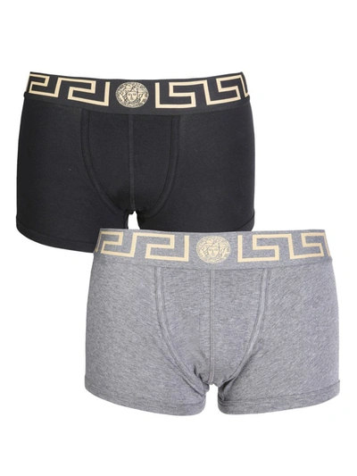 Versace Pack Of Two Boxers With Greek In Multicolor