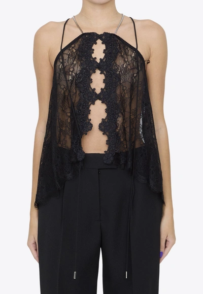 Attico Cut-out Sleeveless Lace Top In Black  