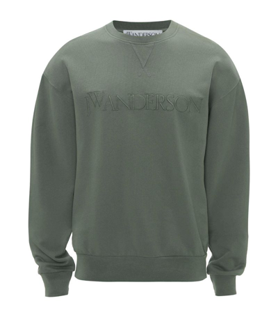 Jw Anderson Logo刺绣棉卫衣 In Green