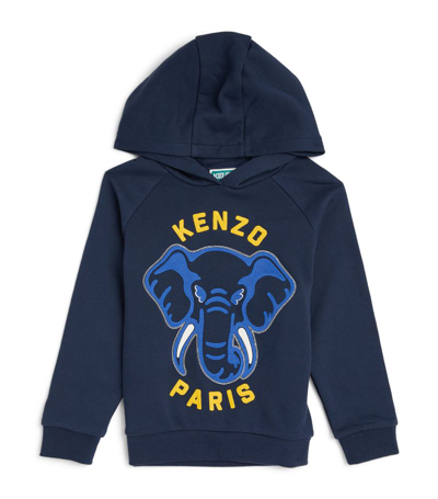 Kenzo Kids' Cotton Elephant Hoodie (2-14 Years) In Navy