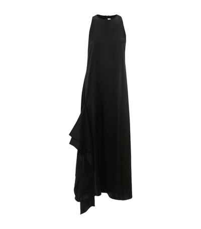 Jw Anderson Satin Asymmetric Maxi Dress In Black