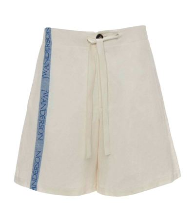 Jw Anderson Cotton-linen Logo Stripe Shorts In Off White