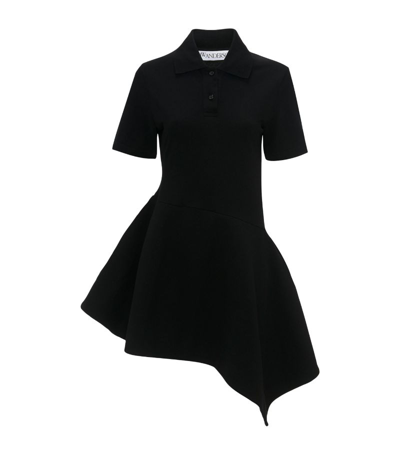 Jw Anderson Asymmetric Polo Shirt Mini Dress In Black