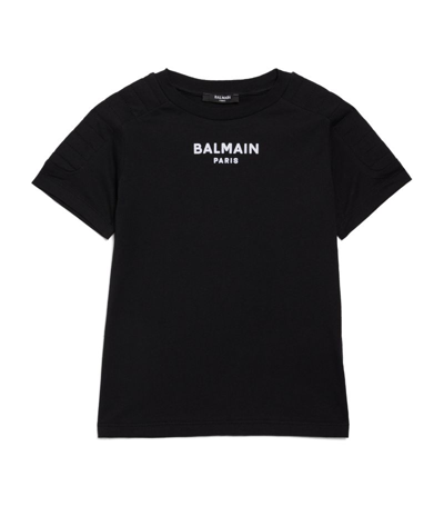 Balmain Kids' Logo印花棉t恤 In Black