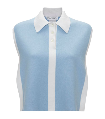 Jw Anderson Layered Contrast Cashmere Polo Vest In Light Blue