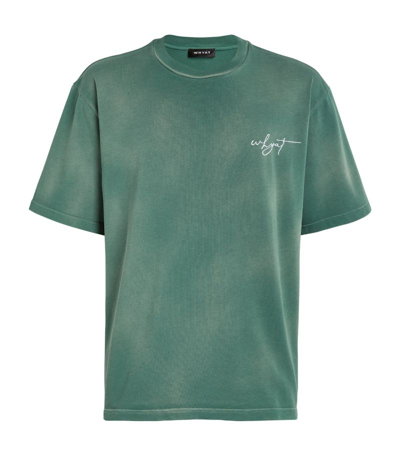 Whyat Washed-effect Embroidered Logo T-shirt In Green