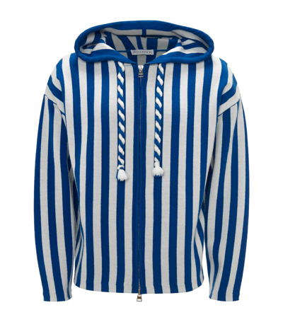 Jw Anderson Striped Zip Front Anchor Hoodie In Blue