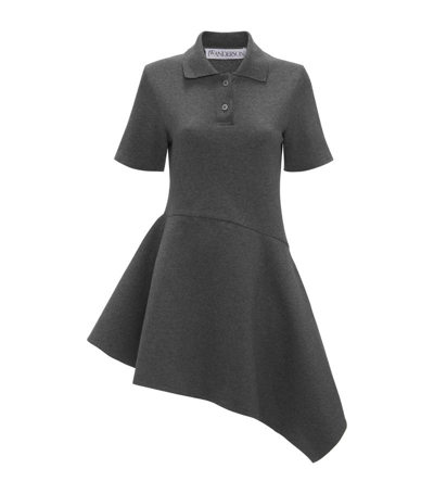 Jw Anderson Short Sleeve Asymmetric Polo Dress In Grey
