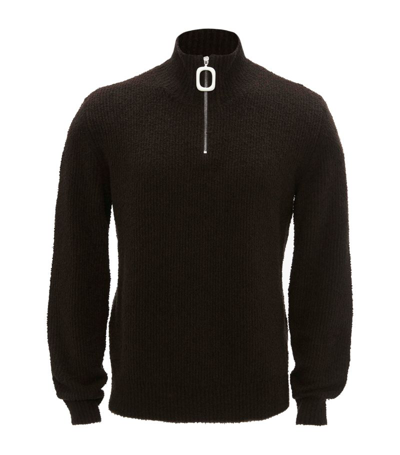 Jw Anderson Cotton-cashmere Half-zip Sweater In Brown