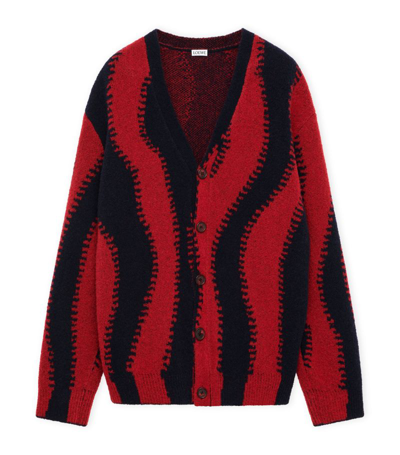 Loewe Wool-blend Cardigan In Navy Red