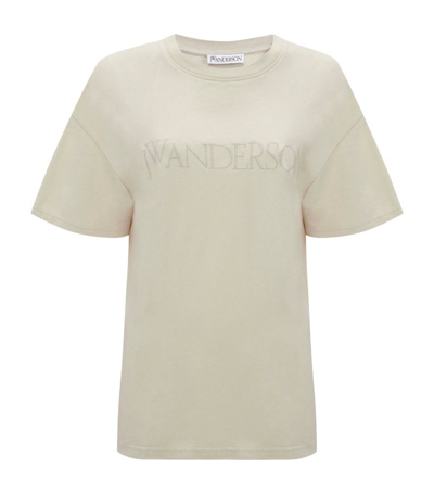 Jw Anderson Logo Embroidered T-shirt In Neutrals