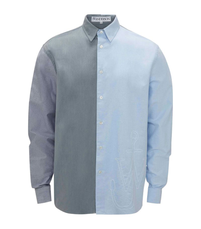 Jw Anderson Anchor-embroidered Patchwork Shirt In Blue