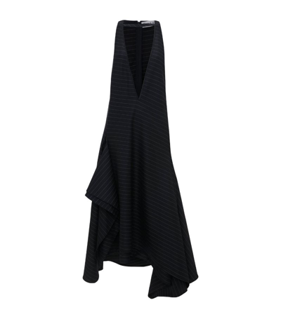 Jw Anderson Wool-blend Asymmetric Pinstripe Maxi Dress In Blue