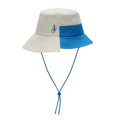 Jw Anderson Asymmetric Colour-block Bucket Hat In Whiteblue