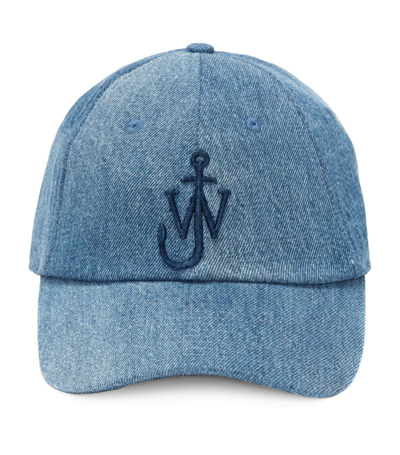 Jw Anderson Denim Anchor Logo Baseball Cap In Blue