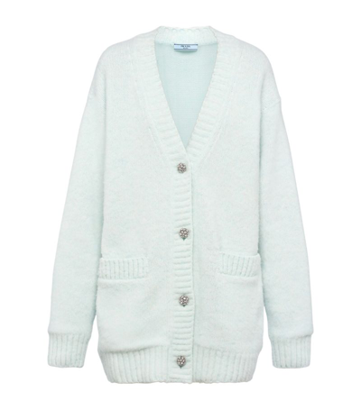 Prada Crystal-embellished V-neck Wool Cardigan In Green