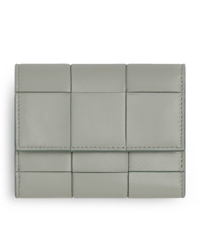 Bottega Veneta Leather Intreccio Trifold Wallet In Grey