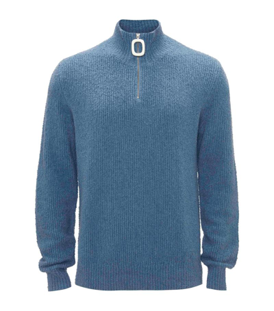 Jw Anderson Cotton-cashmere Half-zip Sweater In Blue