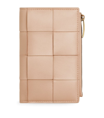 Bottega Veneta Leather Intrecciato Bifold Card Holder In Pink