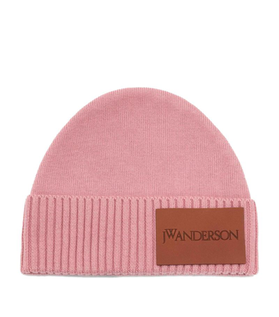Jw Anderson Logo-patch Beanie In Pink
