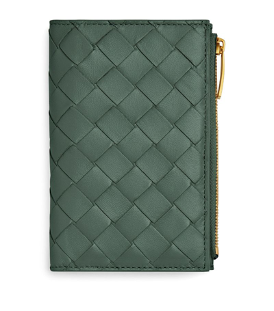 Bottega Veneta Leather Intrecciato Bifold Card Holder In Green