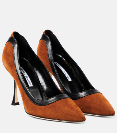 Manolo Blahnik Dalina 90 Leather-trimmed Suede Pumps In Brown