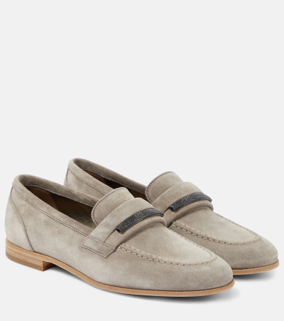 Brunello Cucinelli Suede Loafers In Grey