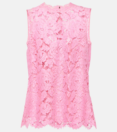 Dolce & Gabbana Branded Stretch Lace Top In Pink