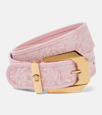 Versace Barocco Medusa Leather-trimmed Belt In Pink
