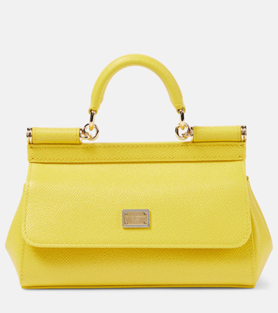Dolce & Gabbana Sicily Small Leather Shoulder Bag In Yellow