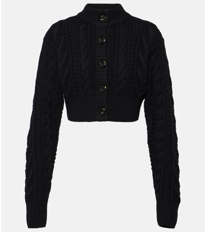 Emilia Wickstead Aleph Cropped Cable-knit Wool Cardigan In Black