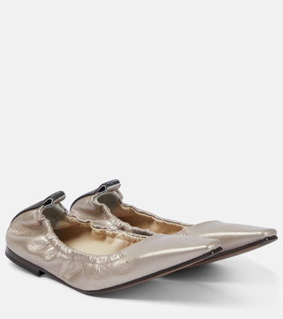 Brunello Cucinelli Metallic Point-toe Ballerina Flats In Silver