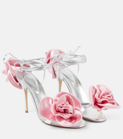 Magda Butrym 105mm Flower Satin Sandals In Silver