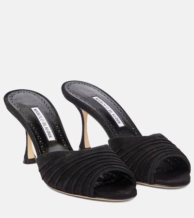 Manolo Blahnik Pirua 70 Suede Mules In Black