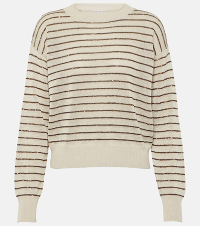 Brunello Cucinelli Striped Cotton Sweater In Multicoloured