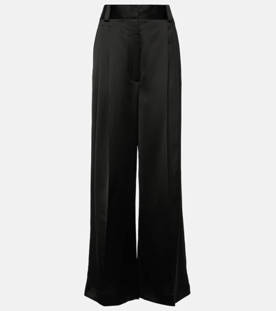 Khaite Cessie Pleated Woven Wide-leg Trousers In Black