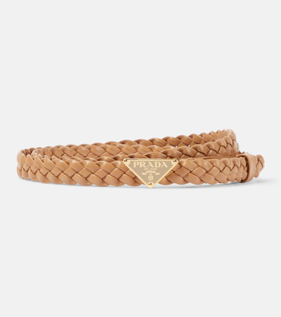 Prada Logo Leather Belt In Neutrals