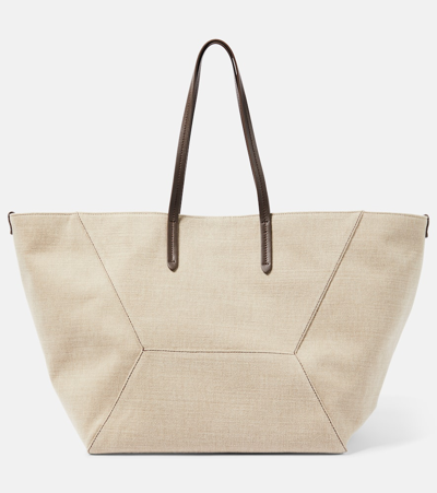 Brunello Cucinelli Large Canvas Tote Bag In Neutral