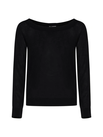 Semicouture Boat-neck Long-sleeves Knit Sweater In Black