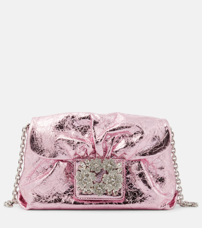 Roger Vivier Drapé Micro Leather Clutch In Pink