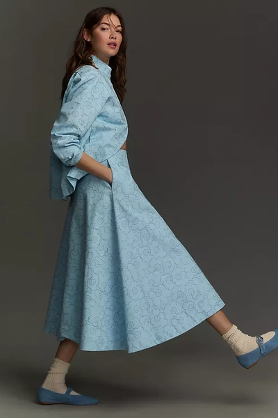 Marimekko Piirto Unikko Midi Skirt In Blue