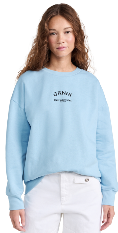 Ganni Organic Cotton Insulated Sweatshirt For In Light Blue