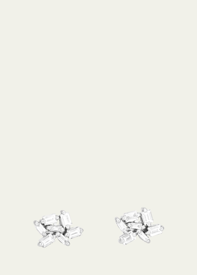 SUZANNE KALAN SMALL WHITE BAGUETTE DIAMOND CLUSTER EARRINGS IN 18K GOLD