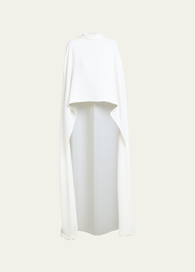 Valentino Flowy Long Cape Top With Tie Neck In Ivory