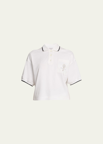 Brunello Cucinelli Tennis Polo Printed T-shirt With Tipping In White