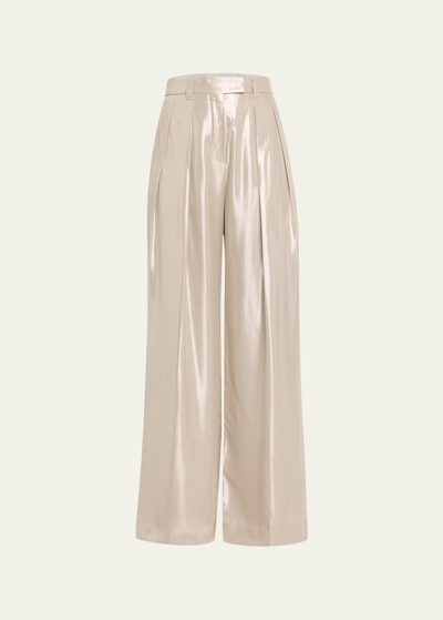 Brunello Cucinelli Liquid Lame Wide-leg Pants In C5204 Oyster