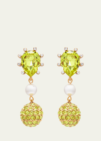 Oscar De La Renta Cactus Crystal With Pearly Bead And Ball Earrings In Peridot